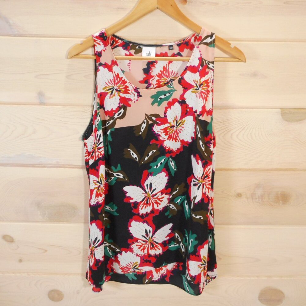 Cabi Womens M Sleeveless Blouse #5542 Bold Colorful Floral Print Lightweight Top